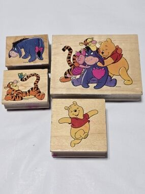 Lot 10- Disney Winnie the Pooh Wooden Stamp Set - Yellow, Purple, Orange, Red